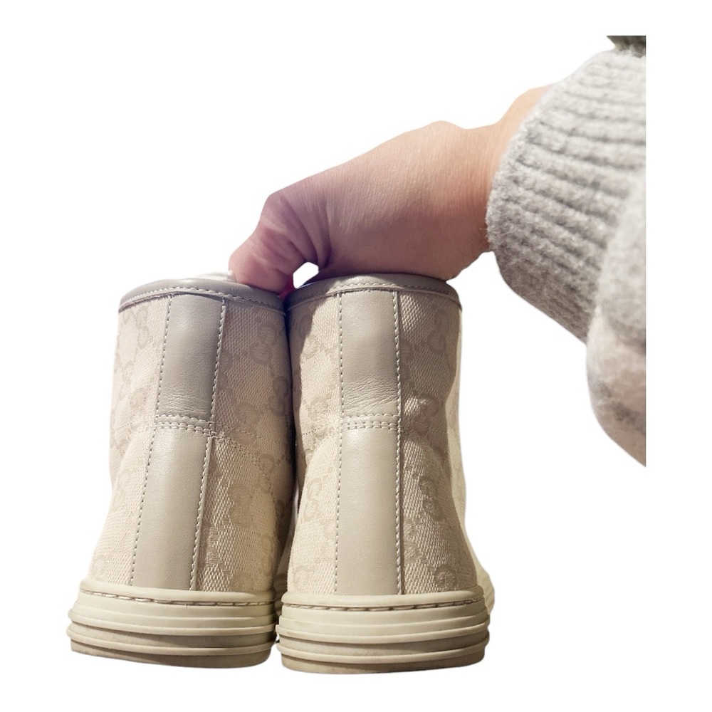 Gucci Brooklyn GG High Top Sneakers White Gray Monogram EU 37.5 US 7.5 Cap Toe - Picture 10 of 13